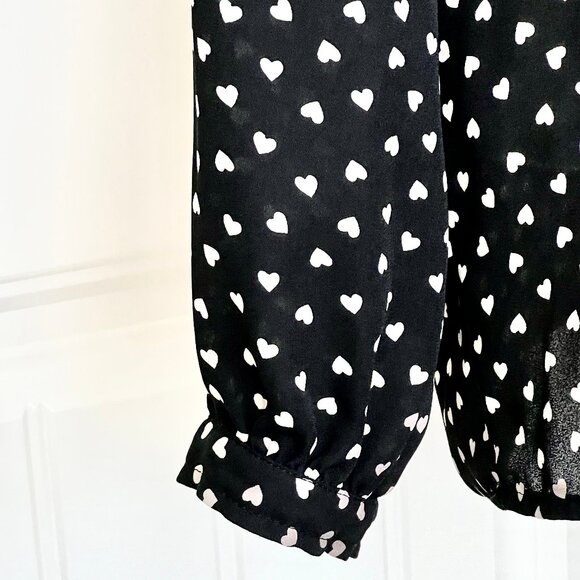 Adrianna Papell Long Sleeve Pintuck Ruffle Button Front Heart Print Blouse Sz L - Picture 9 of 13